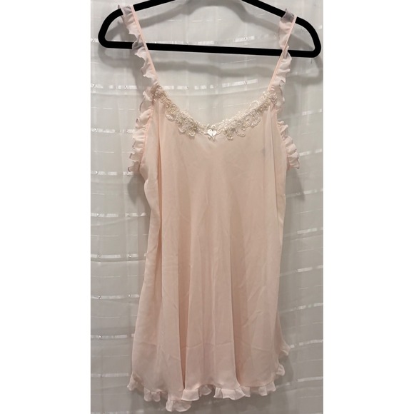 Private Luxuries Other - Private Luxuries Pink Lace Pearl Ruffle Chemise Nightgown XL Coquette Lingerie
